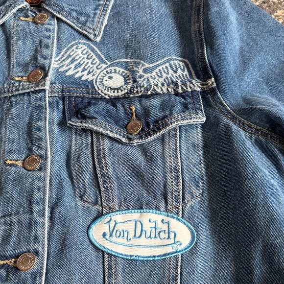Von Dutch Blue Denim Jacket with Patch Embroidery and Sleeve Logo - Picture 2 of 7